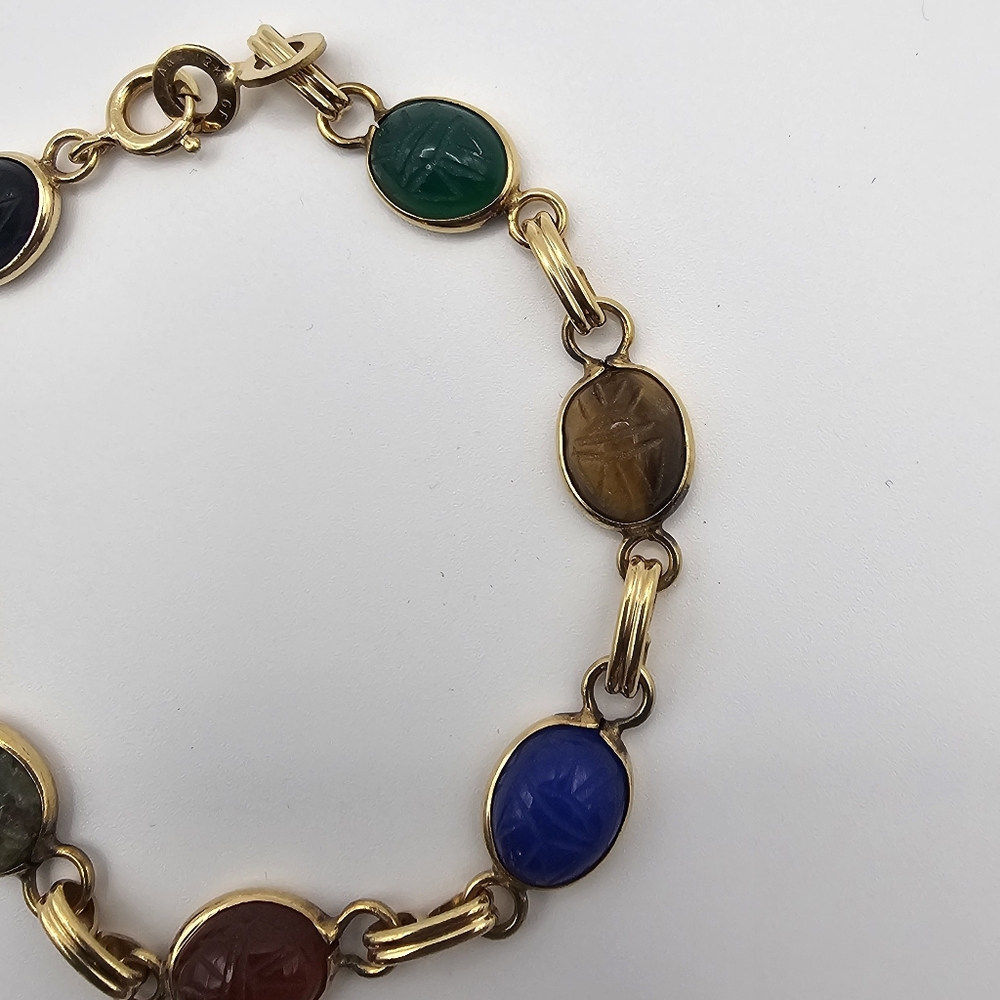 A & Z 12k Gold Filled Art Deco Etched Bead Bracelet - Picture 4 of 8